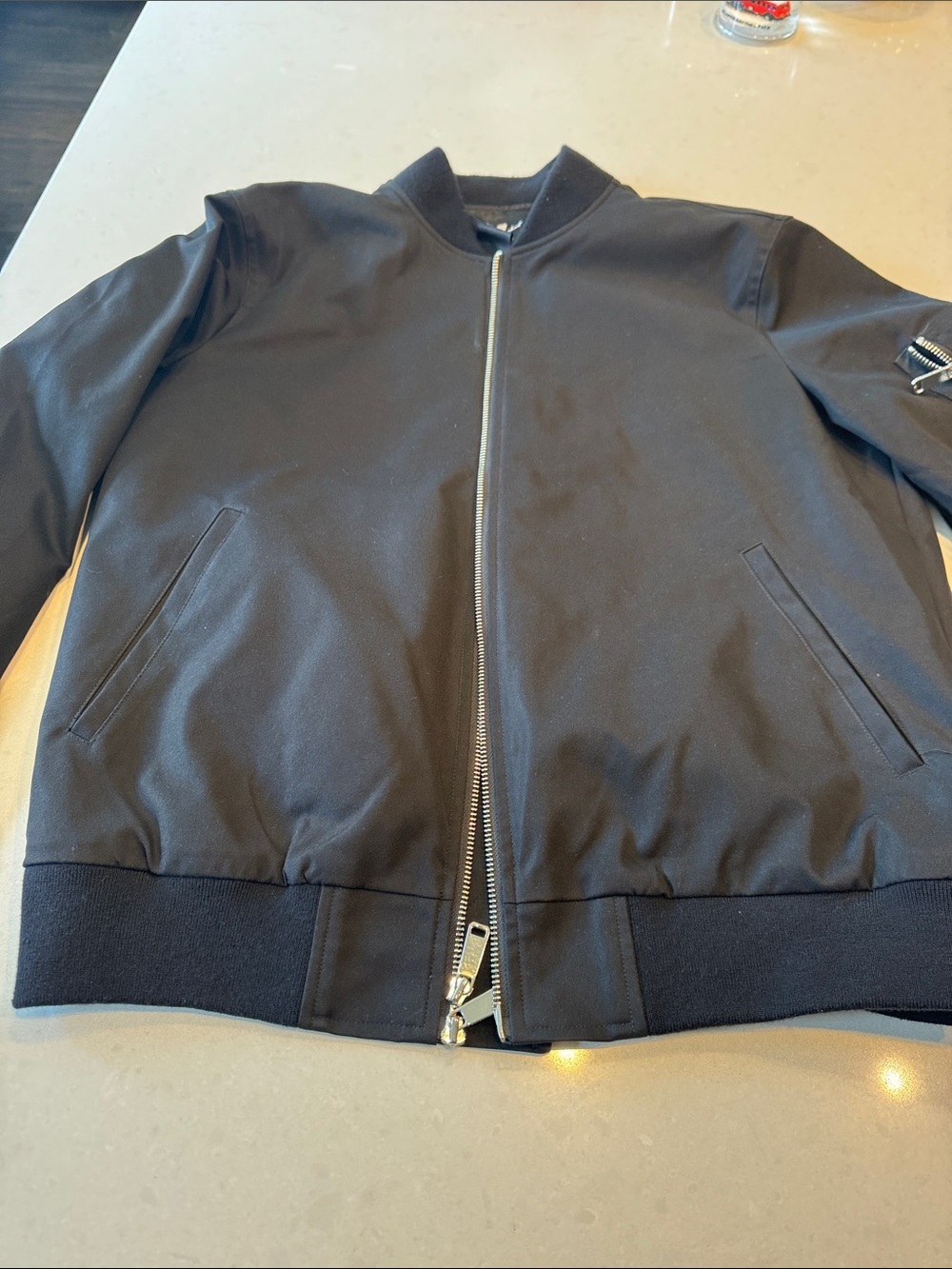 7 For All Mankind Black Bomber Jacket with Silver Zip men’s medium